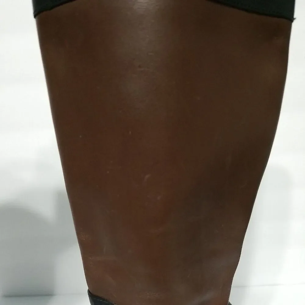 MICHAEL KORS Tall Fulton Black Brown Leather Harness Knee High Boots Women 5.5 M